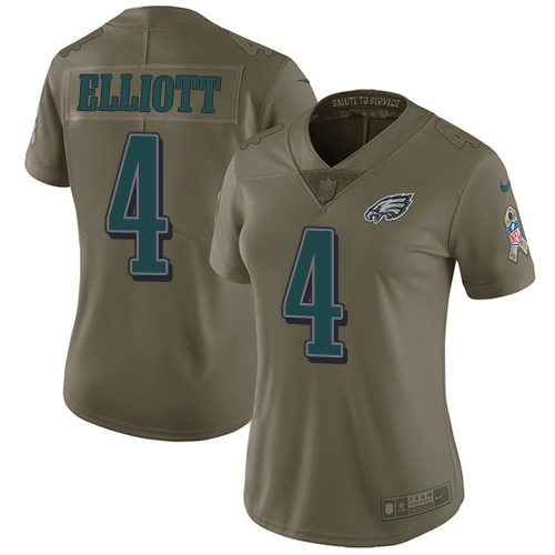 Nike Eagles #4 Jake Elliott Olive Women's Stitched NFL Limited Salute to Service Jersey